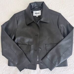 Jason Wu Black Faux Leather Jacket with Floral Lining